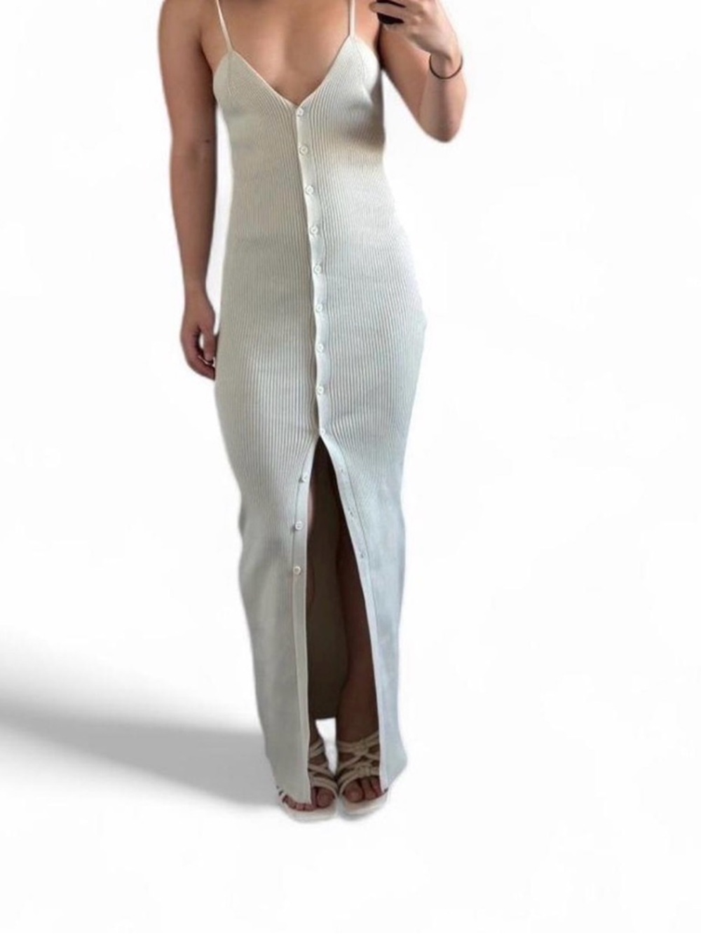 Lioness Cream Ribbed Button-Front Maxi Dress - Picture 3 of 4